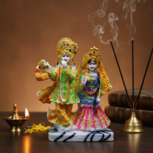10 Inch ISKCON Style Radha Krishna Idol - Multi-Color Standing Polyresin Murti