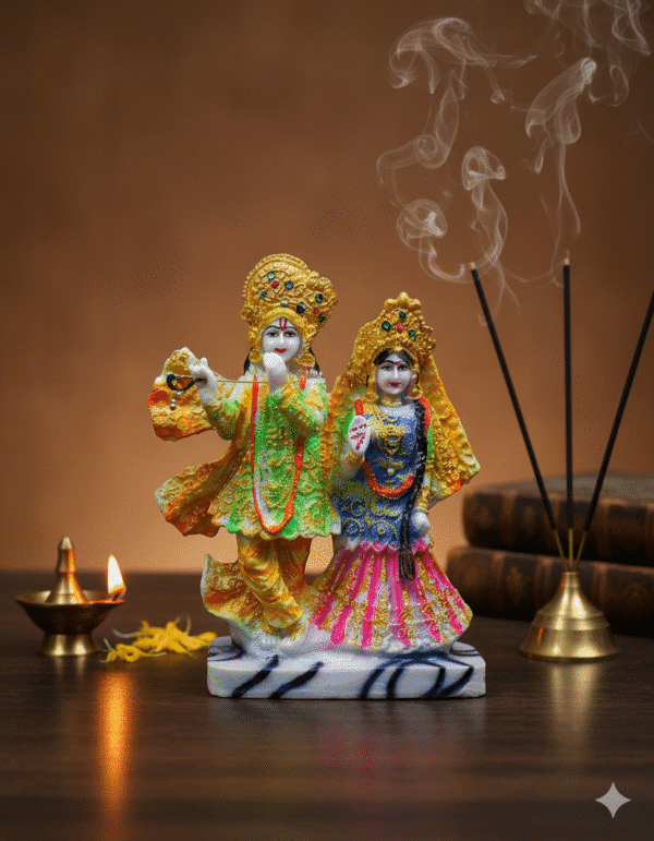 10 Inch ISKCON Style Radha Krishna Idol - Multi-Color Standing Polyresin Murti
