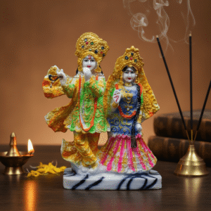 10 Inch ISKCON Style Radha Krishna Idol - Multi-Color Standing Polyresin Murti