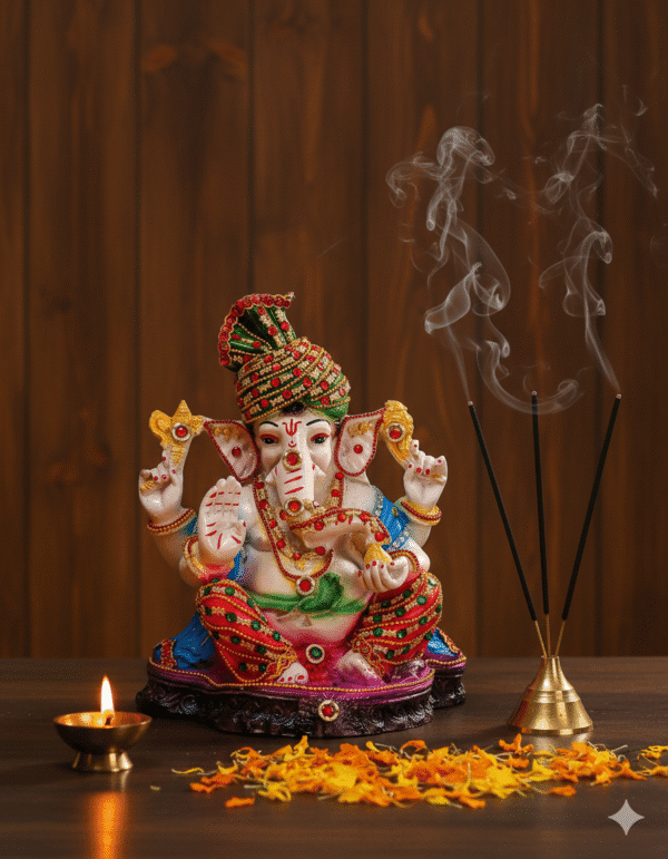 11 Inch Ganesha Idol, Jeweled Pagdi Ganesha, Luxury Ganpati Murti, Rhinestone Ganesha Statue, Ganesh Idol NGT-106, Grand Mandir Decor, Vastu Ganesha Large, Festive Gift Ganesha
