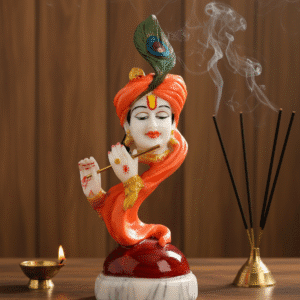 12 Inch Marble Finish Krishna Face Idol - Unique Flute Player Statue