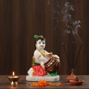 12 Inch Matki Krishna Idol - Marble Dust Makhan Chor Bal Gopal Murti