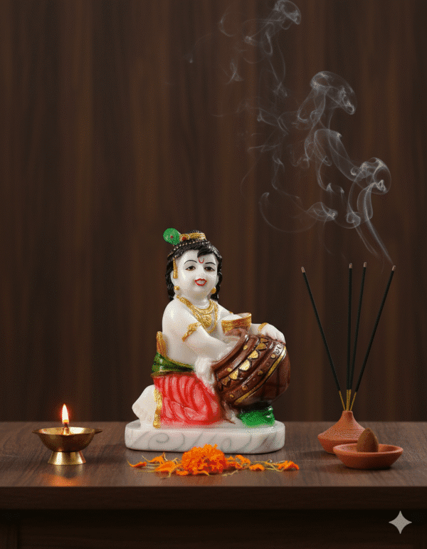 12 Inch Matki Krishna Idol - Marble Dust Makhan Chor Bal Gopal Murti