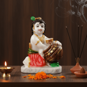 12 Inch Matki Krishna Idol - Marble Dust Makhan Chor Bal Gopal Murti