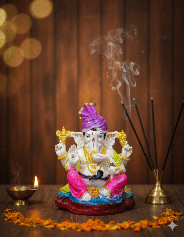 12.5-Inch Big Pagdi Ganesha Idol (Vibrant Pink & Purple)