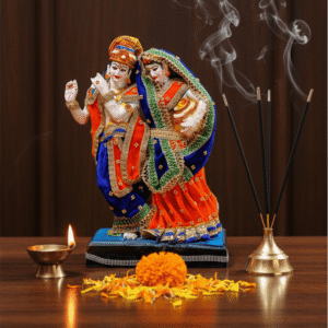 16 Inch Standing Radha Krishna Idol - Premium Matki Dress Work