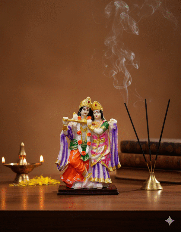 10 Inch Hand-Painted Radha Krishna Idol Murti - Multi-Color Polyresin Statue for Home Temple & Decor