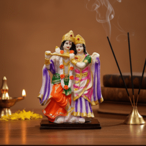 10 Inch Hand-Painted Radha Krishna Idol Murti - Multi-Color Polyresin Statue for Home Temple & Decor