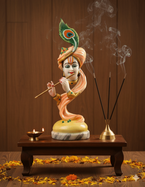 24 Inch Marble Finish Krishna Flute Idol, 24 Inch Krishna, Large Flute Statue, Marble Finish Murti, Face Kishan, Artistic Bal Gopal, Unique Krishna Idol, Peacock Feather, Home Temple Decor,