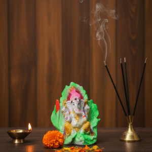 The Auspicious 5.5-Inch Ganesha Idol on Green Leaf