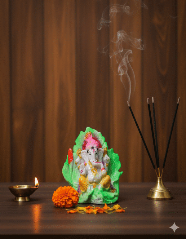 The Auspicious 5.5-Inch Ganesha Idol on Green Leaf