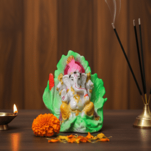 The Auspicious 5.5-Inch Ganesha Idol on Green Leaf