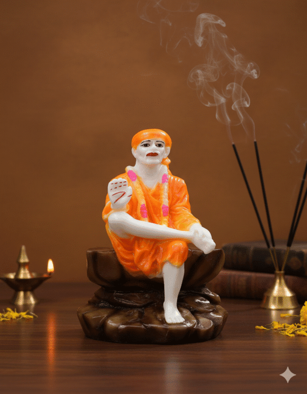 9 Inch Shirdi Sai Baba Murti on Glossy Lotus Base