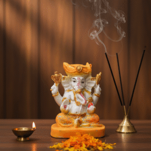 7-Inch Auspicious Sitting Ganesha Idol (Yellow Base)