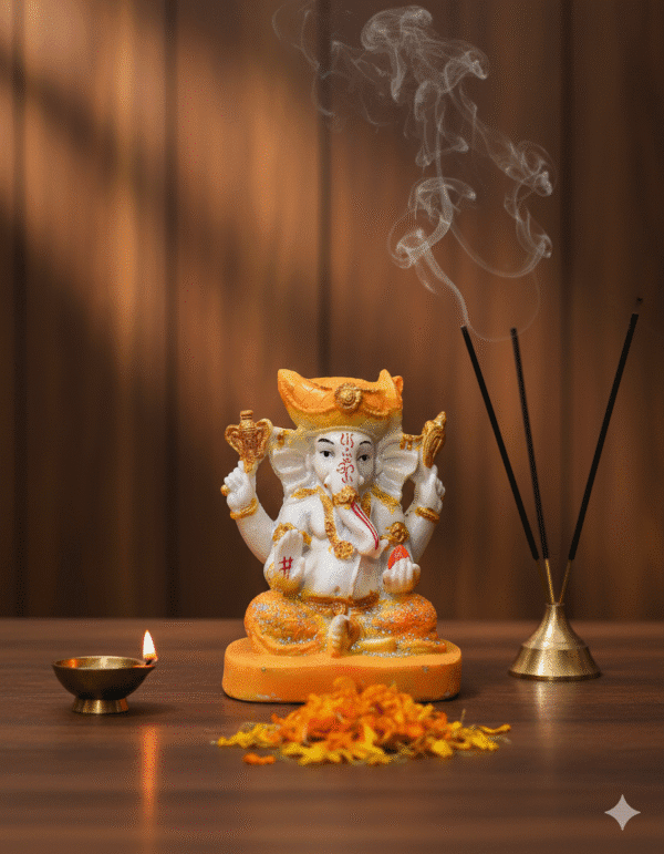 7-Inch Auspicious Sitting Ganesha Idol (Yellow Base)