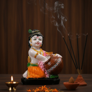 7.5 Inch Makhan Chor Bal Krishna Idol - Laddu Gopal Statue with Butter Pot