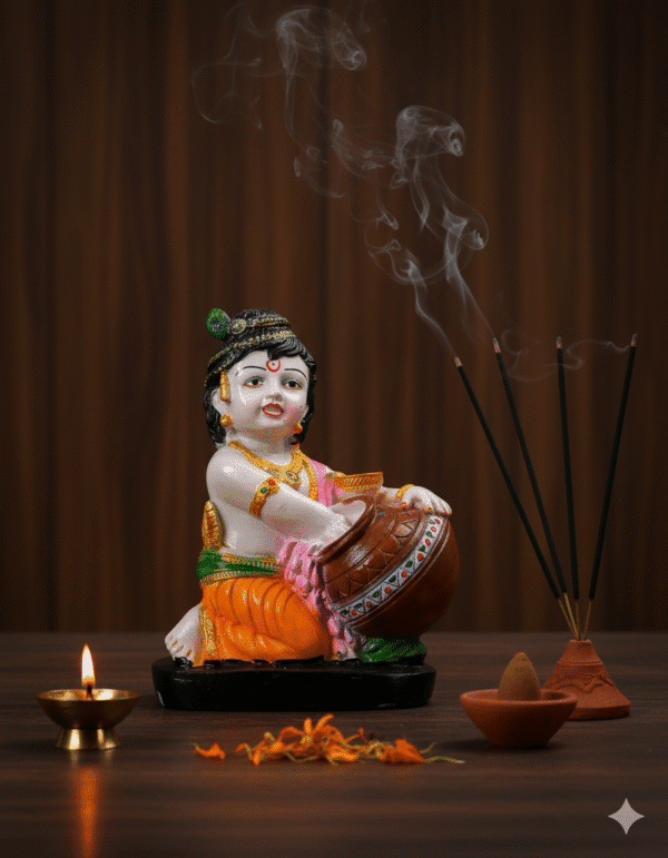 7.5 Inch Makhan Chor Bal Krishna Idol - Laddu Gopal Statue with Butter Pot