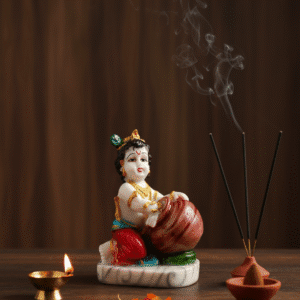 8 Inch Matki Krishna Idol - Marble Dust Makhan Chor Bal Gopal Murti