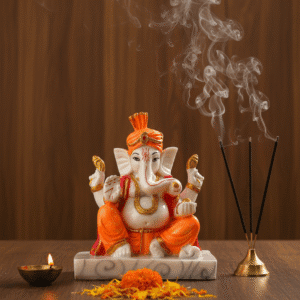 Elegant 8-Inch Pagdi Ganesha Idol (Marble Dust) 