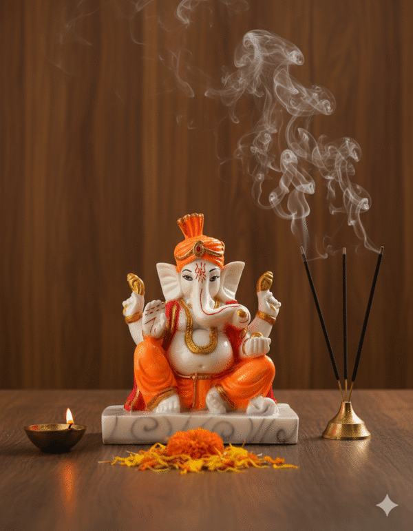 Elegant 8-Inch Pagdi Ganesha Idol (Marble Dust) 