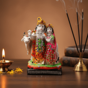 9 inch Radha Krishna with Cow idol