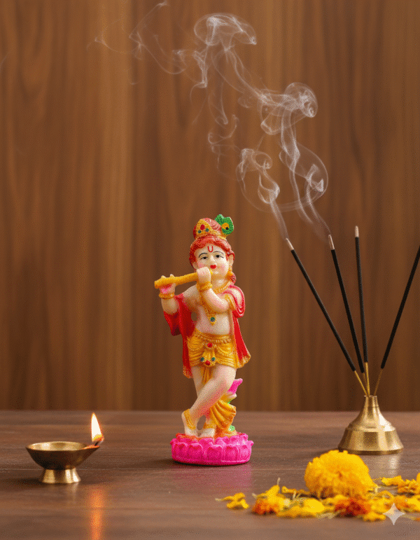 Charming 8 Inch Standing Krishna Idol - Bal Gopal Flute Player Statue