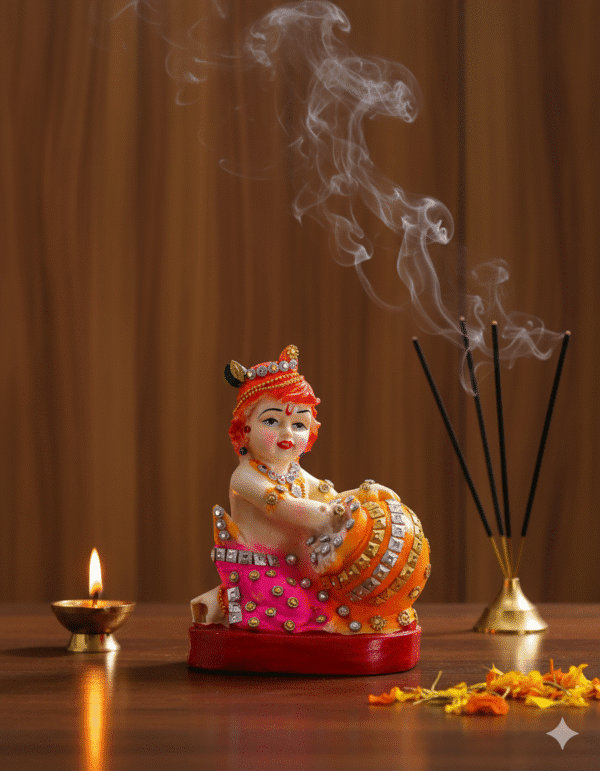 Glittering 7.5 Inch Makhan Chor Bal Krishna Idol - Laddu Gopal Murti