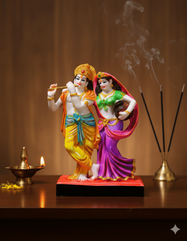 Handcrafted 12 Inch Multicolor Radha Krishna Idol for Home Temple Mandir Decor