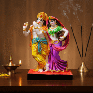 Handcrafted 12 Inch Multicolor Radha Krishna Idol for Home Temple Mandir Decor