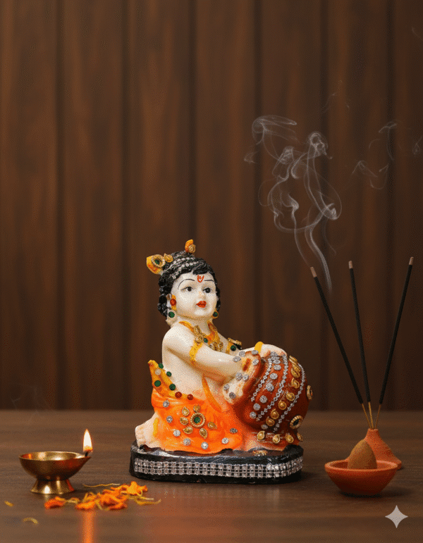 Premium 6.5 Inch Makhan Chor Bal Krishna Idol (NGT-087) - Laddu Gopal Statue with Intricate Jewelry Work