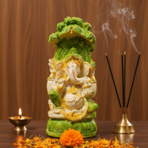 9.5-inch Brass Ganesha Idol for home temple and good luck