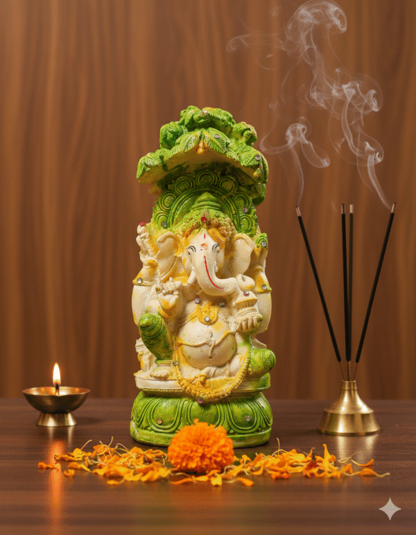 9.5-inch Brass Ganesha Idol for home temple and good luck