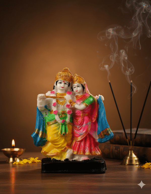 6-Inch Brass Radha Krishna Idol for Home Mandir