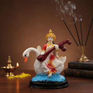Divine Saraswati Idol on Swan with Veena