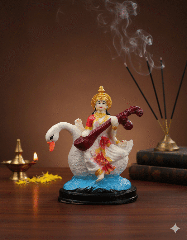 Divine Saraswati Idol on Swan with Veena