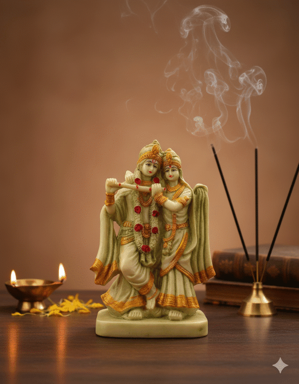 Handcrafted 10-inch Polyresin Radha Krishna Jugal Jodi Idol for Home Mandir