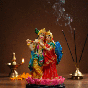 Handpainted 8.5 inch Radha Krishna polyresin idol on lotus base
