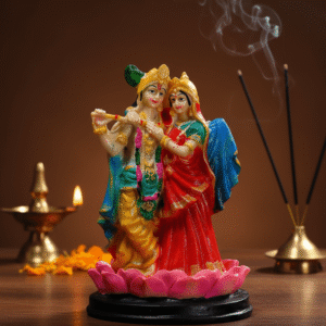 Handpainted 8.5 inch Radha Krishna polyresin idol on lotus base