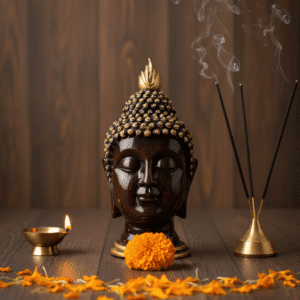 10 inch black and gold buddha head statue serene polyresin idol NGT-170 zen decor modern