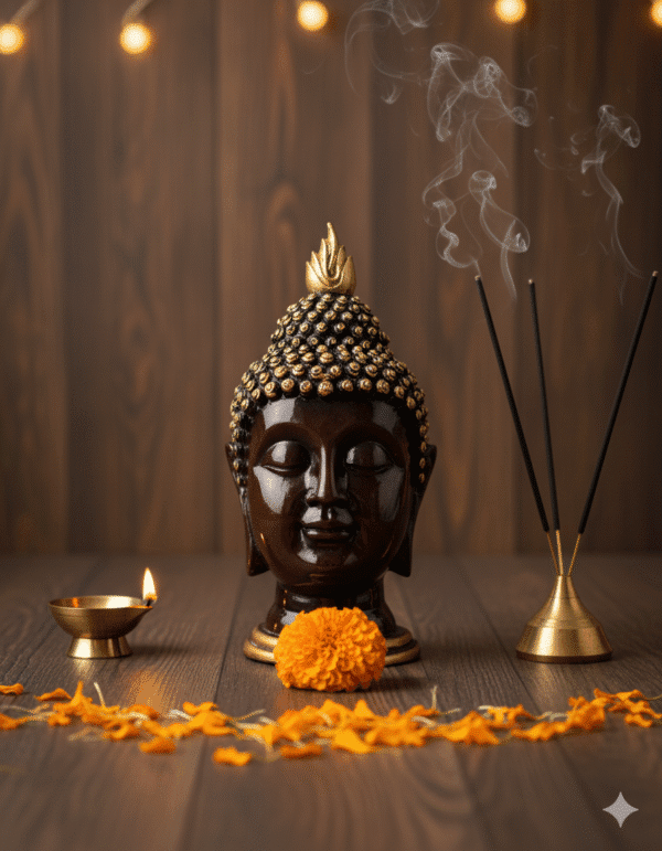 10 inch black and gold buddha head statue serene polyresin idol NGT-170 zen decor modern