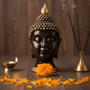 10 inch black and gold buddha head statue serene polyresin idol NGT-170 zen decor modern