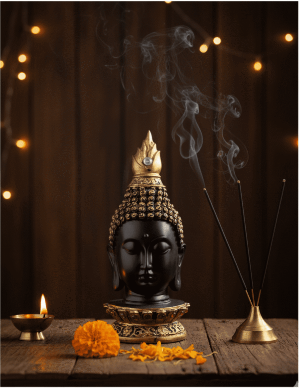 Buddha Head, Black and Gold Decor, Zen Decor, Polyresin Sculpture, Jeweled Buddha, Spiritual Gift
