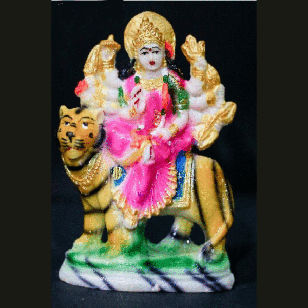 6-Inch Maa Durga Idol on Tiger (Vibrant Pink & Gold) - Image 2