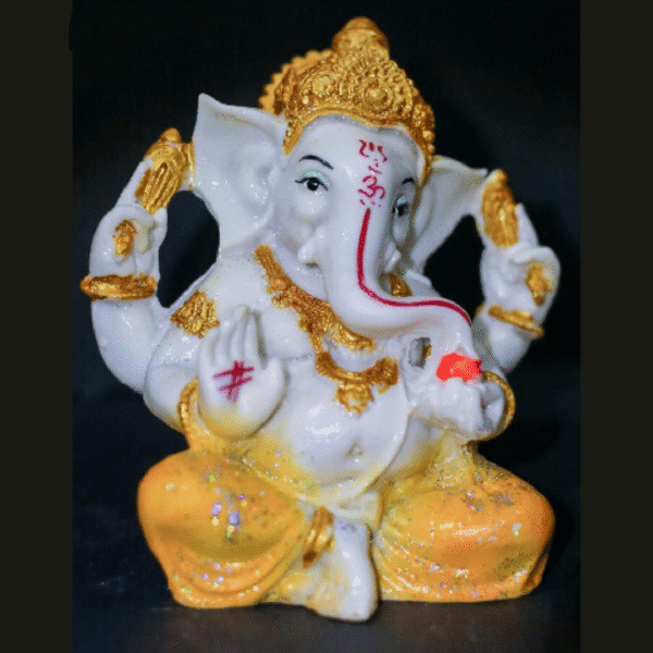 7.5-Inch Mukut Ganesha Idol (Yellow Glitter)