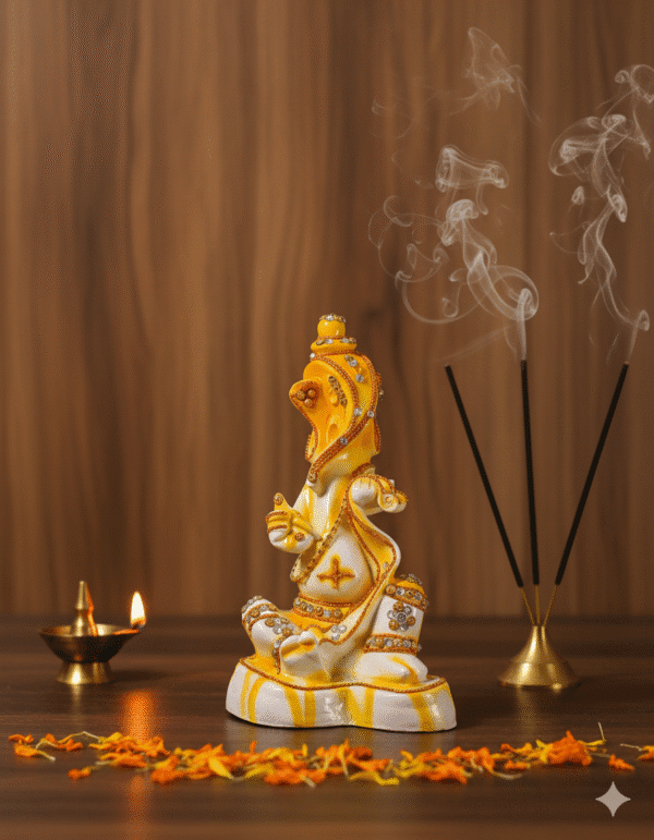 11.5 Inch Ganesha Idol, Lambodhar Ganesha, Jeweled Ganpati Murti, Modern Ganesha Statue, Ganesh Idol NGT-058, Yellow Gold Ganesha, Luxury Vastu Decor, Tall Ganpati