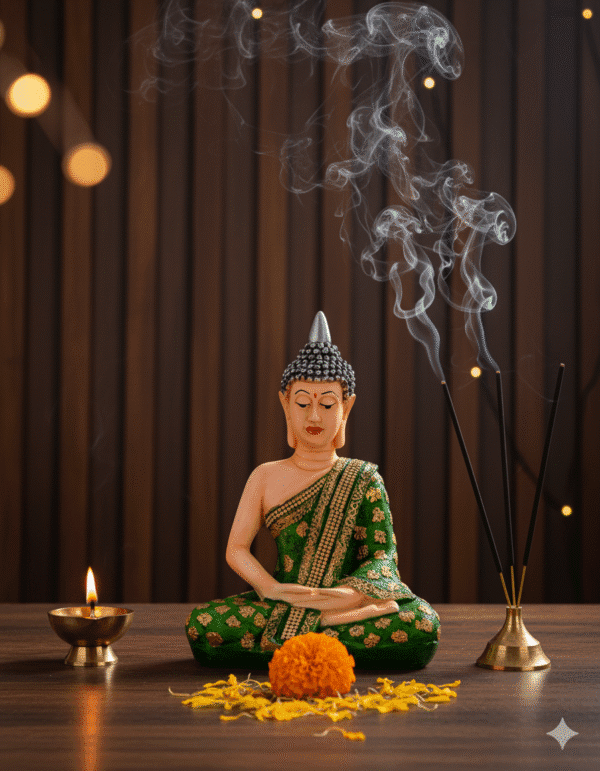 11.5-Inch Premium Polyresin Green Meditating Buddha Statue