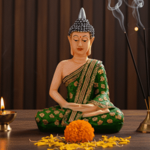 11.5-Inch Premium Polyresin Green Meditating Buddha Statue