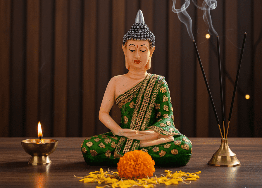 11.5-Inch Premium Polyresin Green Meditating Buddha Statue