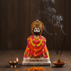 12 inch large polyresin Khatu Shyam Murti NGT-232 orange dress pink garland gold crown