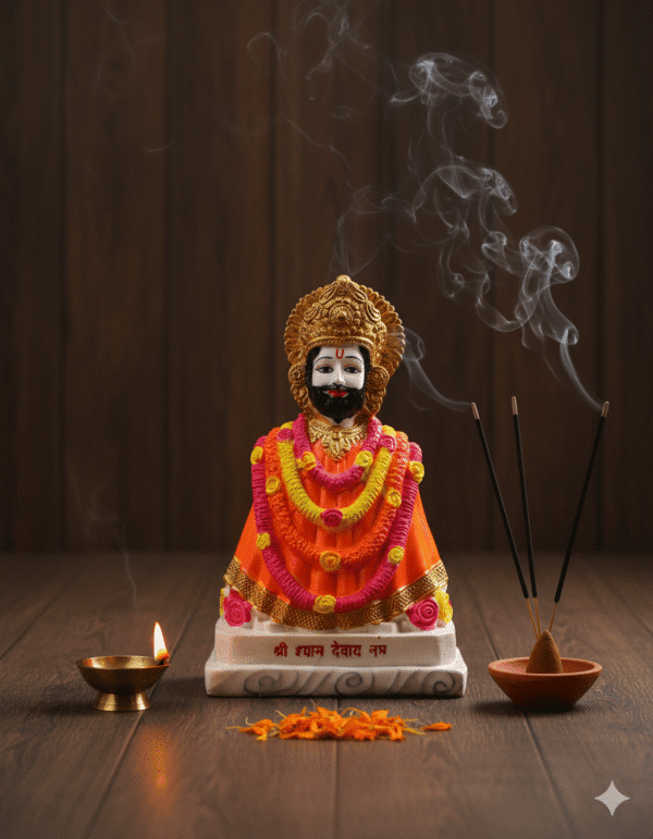 12 inch large polyresin Khatu Shyam Murti NGT-232 orange dress pink garland gold crown
